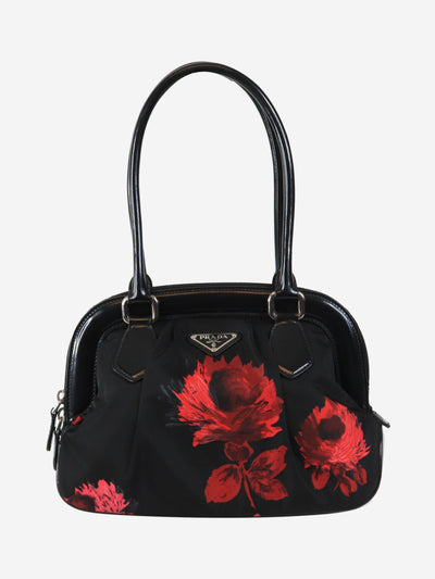 Black floral nylon top handle bag Top Handle Bags Prada 