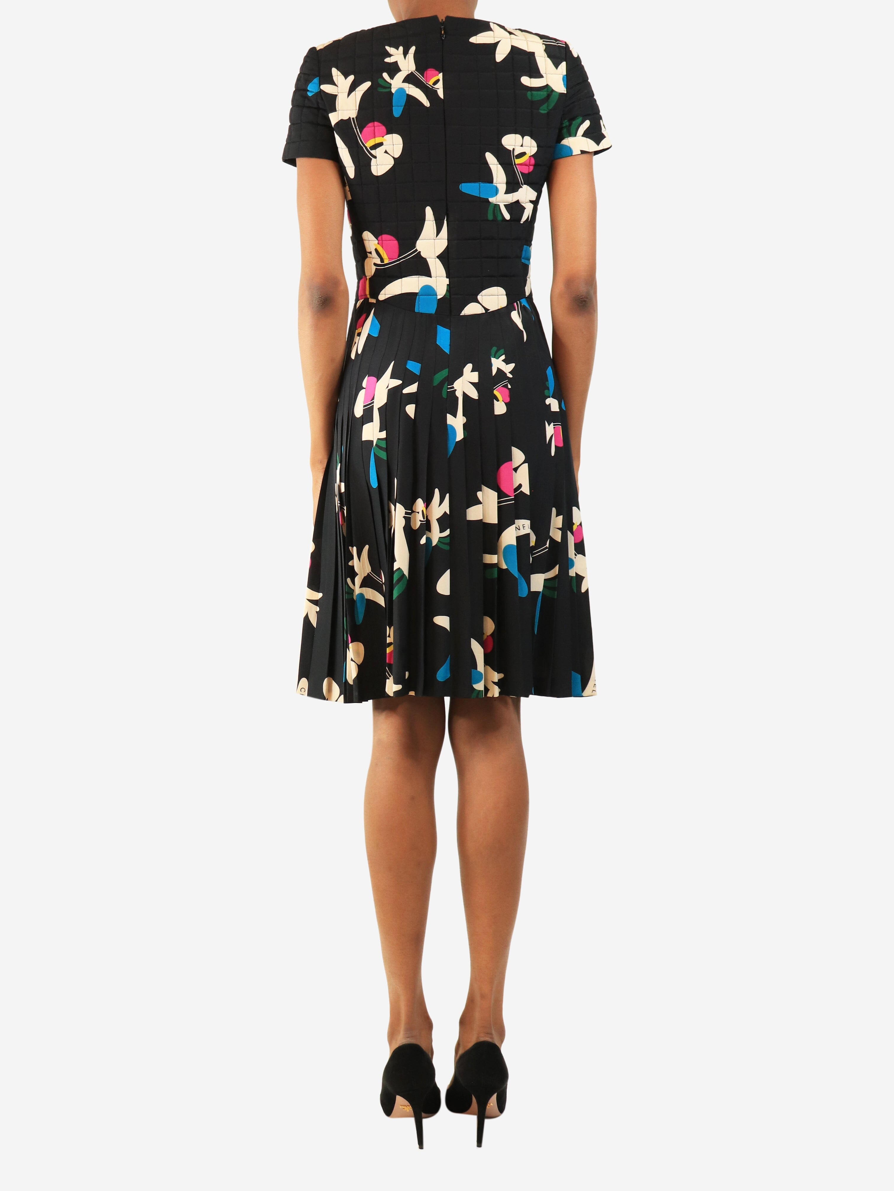 Black silk quilted midi dress - size UK 8