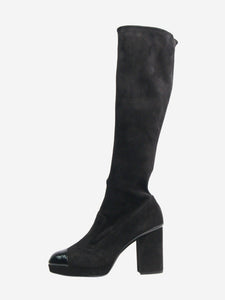 Chanel Black suede knee-high platform boots - size EU 38