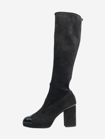 Chanel Black suede knee-high platform boots - size EU 38 (UK 5) Boots Chanel 