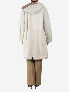 Brunello Cucinelli Chalk hooded sheepskin coat - size UK 12