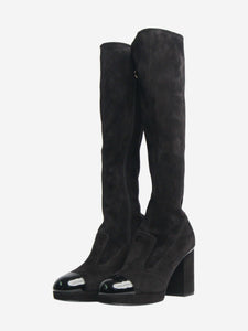 Chanel Black suede knee-high platform boots - size EU 38