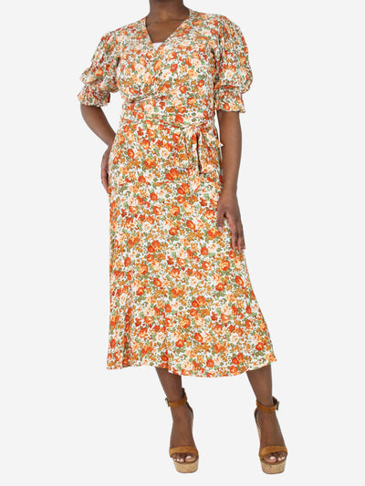 Orange floral wrap top and midi skirt set - size UK 12 Sets Faithfull The Brand 