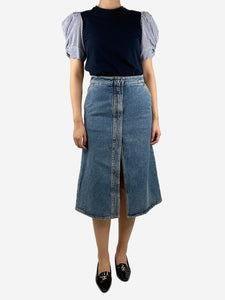 Stella McCartney Blue denim slit midi skirt - size UK 8