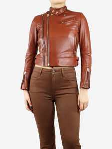 Iro Tan leather biker jacket - size UK 8