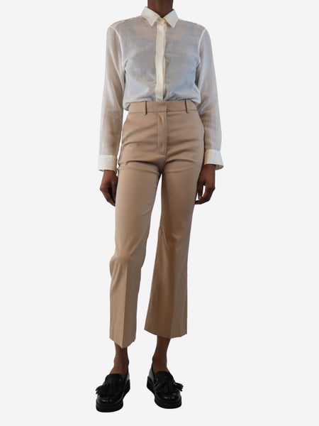 Neutral cotton-blend flared trousers - size UK 6 alternate image