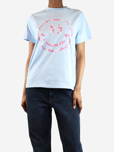 Ganni Light blue floral smiley face t-shirt - size XS