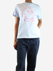 Ganni Light blue floral smiley face t-shirt - size XS