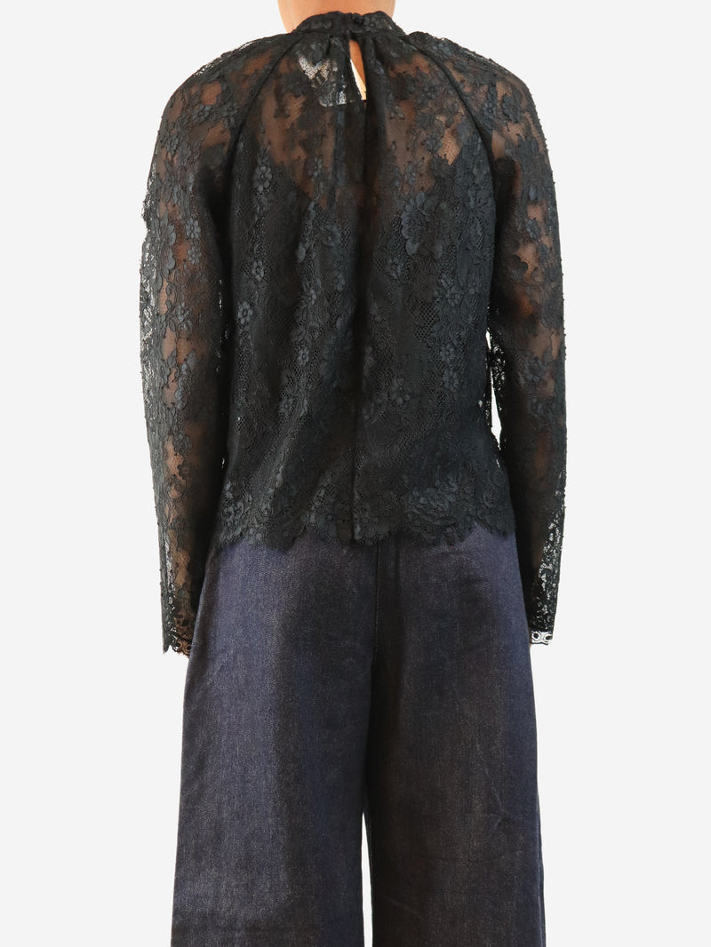 Black lace blouse - size UK 8