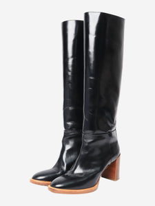 Gabriela Hearst Black polished leather knee-high boots - size EU 42
