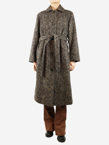 Vince Brown belted check wool-blend coat - size S