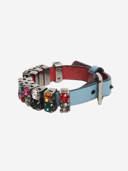 Blue leather diamante embellished bracelet alternate image