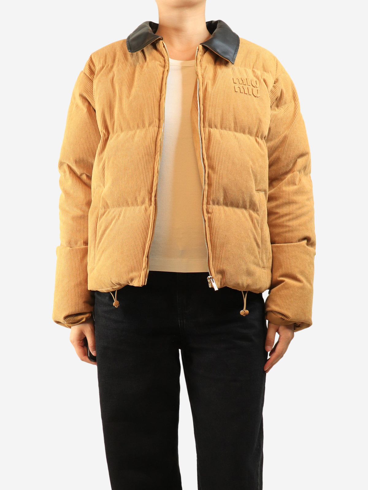 Tan corduroy puffer jacket - size L Coats & Jackets Miu Miu 