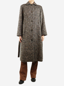 Vince Brown belted check wool-blend coat - size S