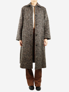 Vince Brown belted check wool-blend coat - size S