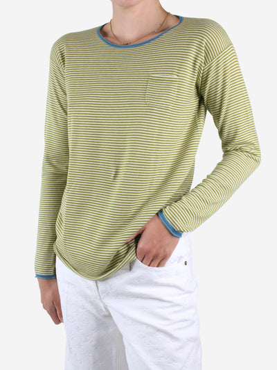 Green cashmere striped pocket t-shirt - size UK 10 Tops Loro Piana
