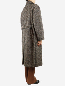 Vince Brown belted check wool-blend coat - size S