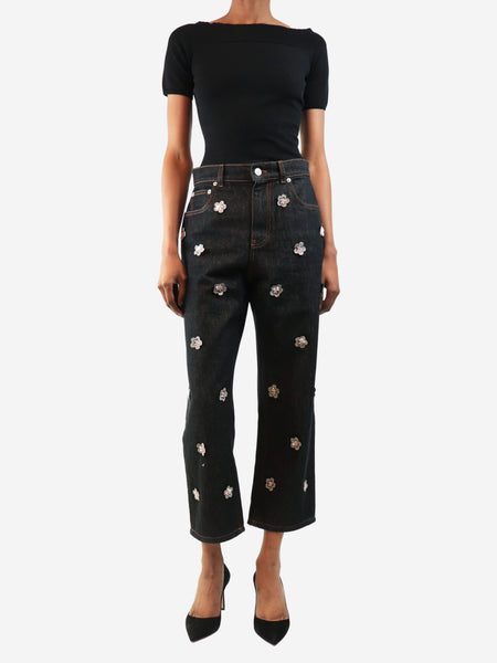 Black flower embellished jeans - size UK 6 alternate image