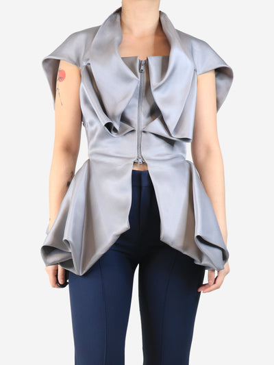 Grey structured silk zip front organza top - size UK 8 Tops Alexander McQueen 