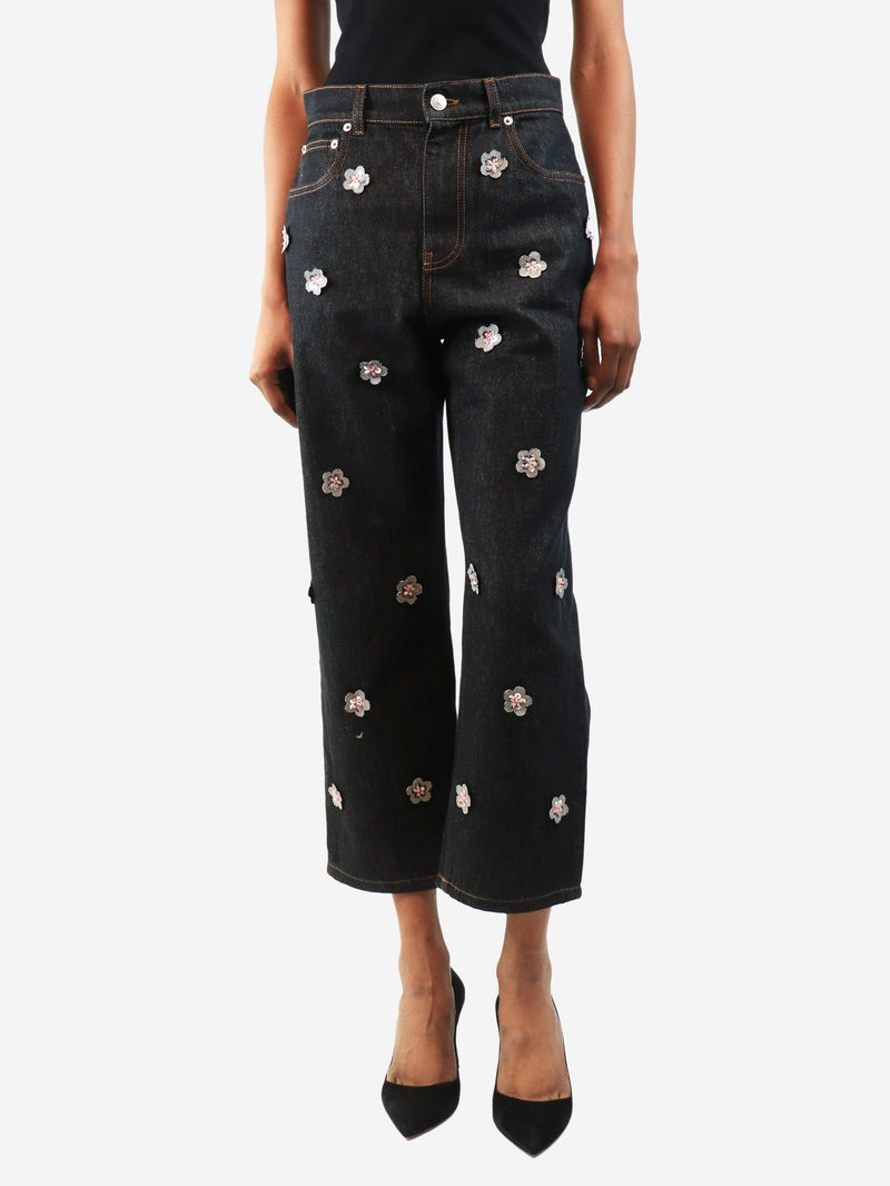 Black flower embellished jeans - size UK 6 Trousers Marni 