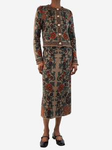 Cara Cara Brown and green floral cardigan and skirt set - size XS
