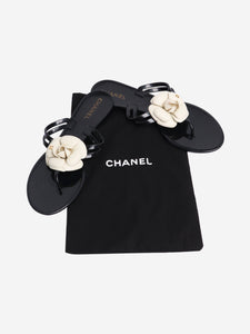 Chanel Black rubber camellia flat sandals - EU 39