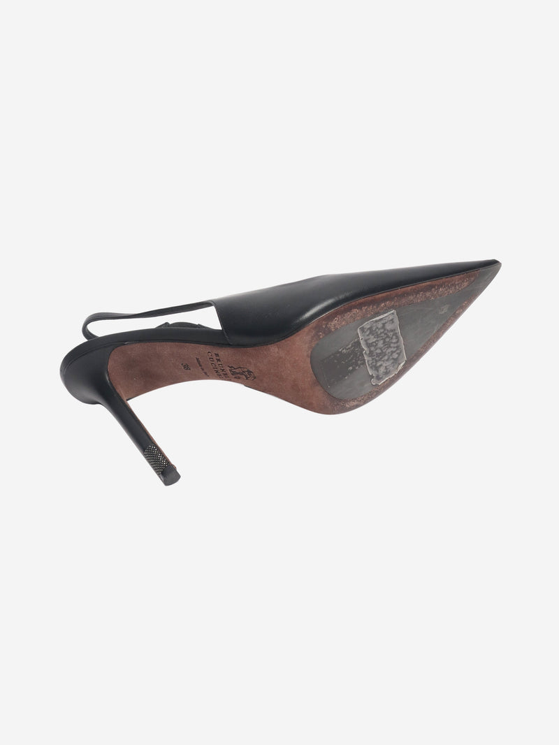 Black leather pointed sling back shoes - size EU 38 (UK 5) Shoes Brunello Cucinelli 