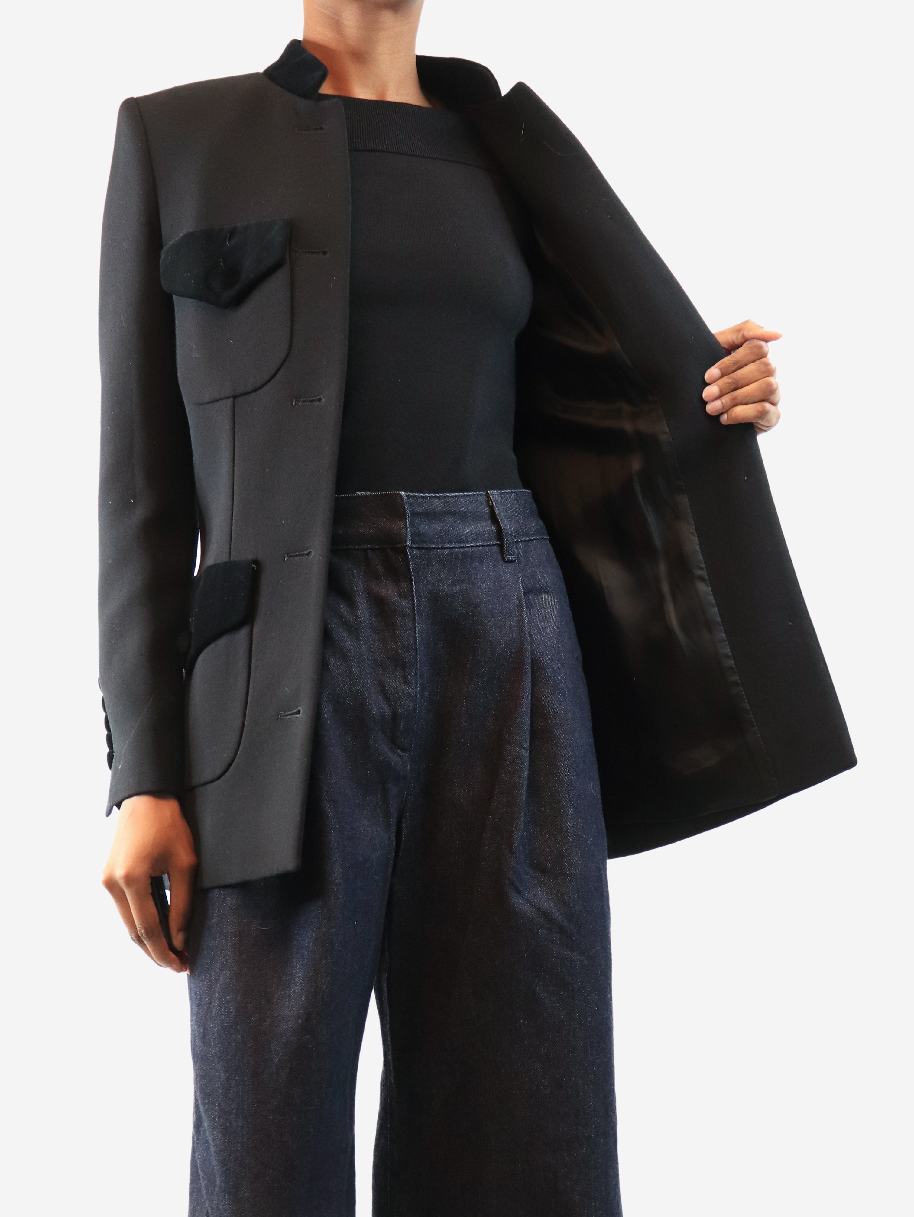 Black wool single-breasted blazer - size XS
