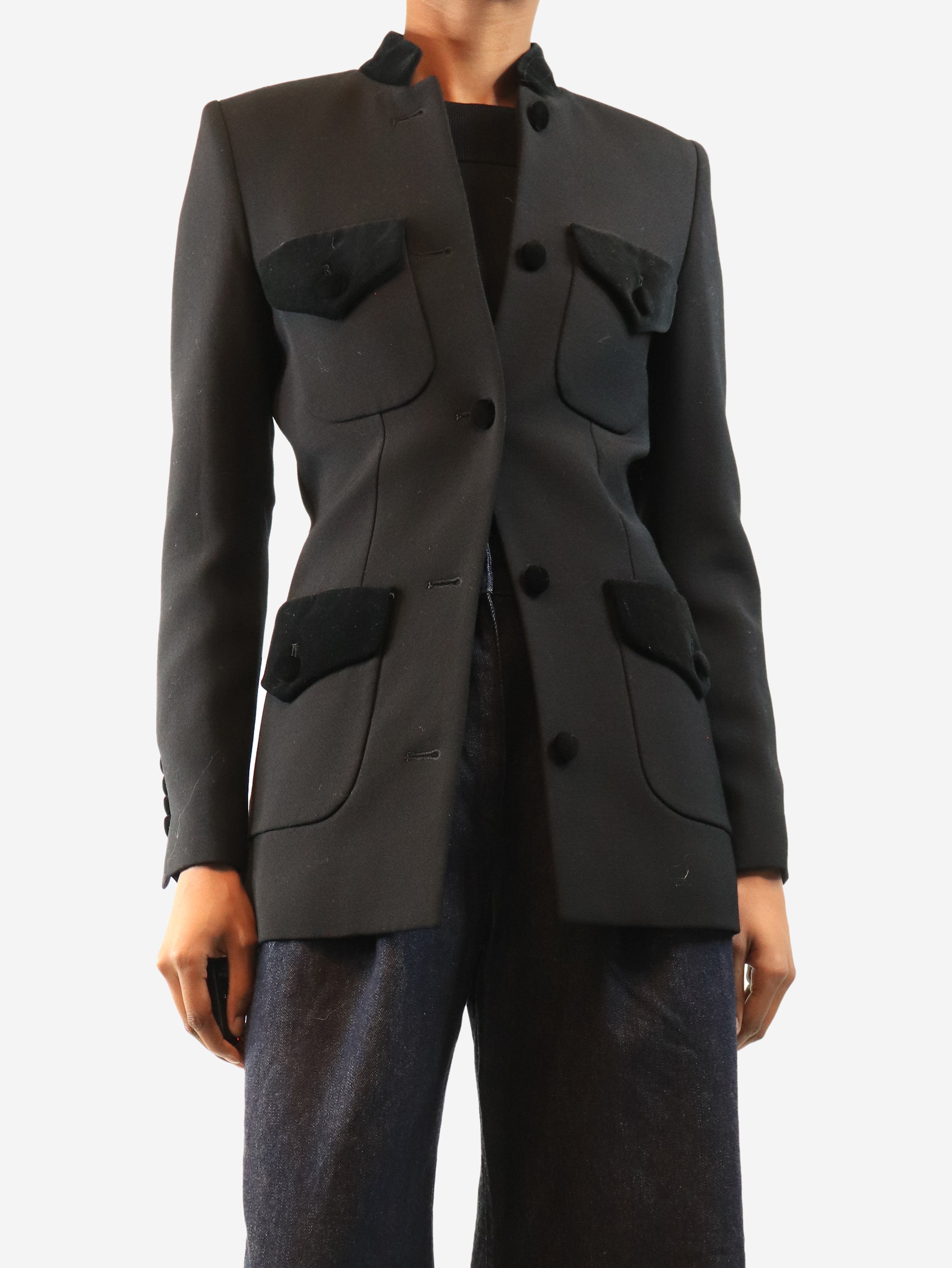 Black wool single-breasted blazer - size XS