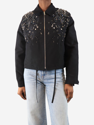 Black bejewelled renylon jacket - size UK 6 Coats & Jackets Prada 
