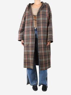 Brown check hooded coat - size L Coats & Jackets Bamford 
