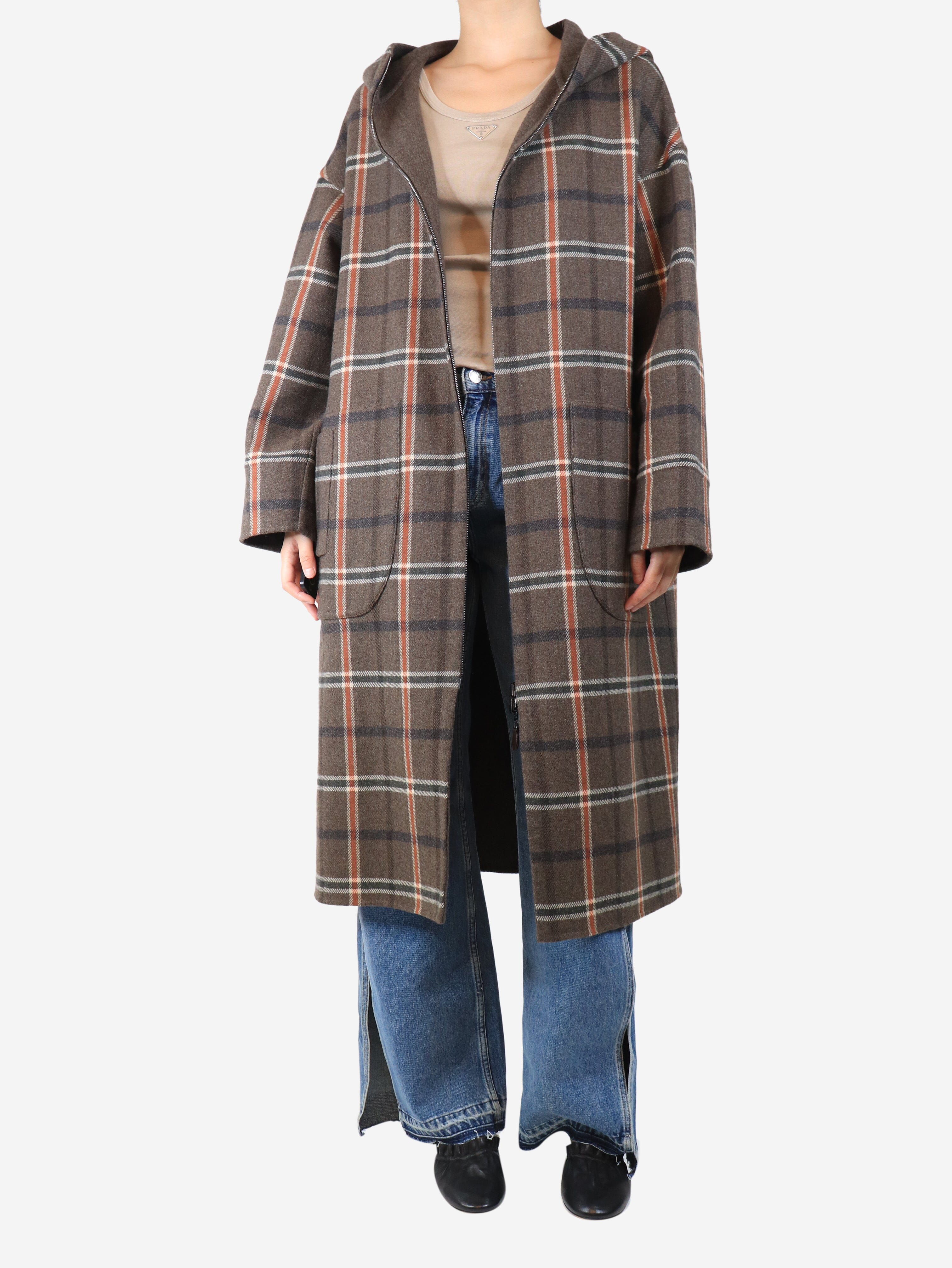 Brown check hooded coat - size L Coats & Jackets Bamford 
