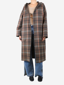 Bamford Brown check hooded coat - size L