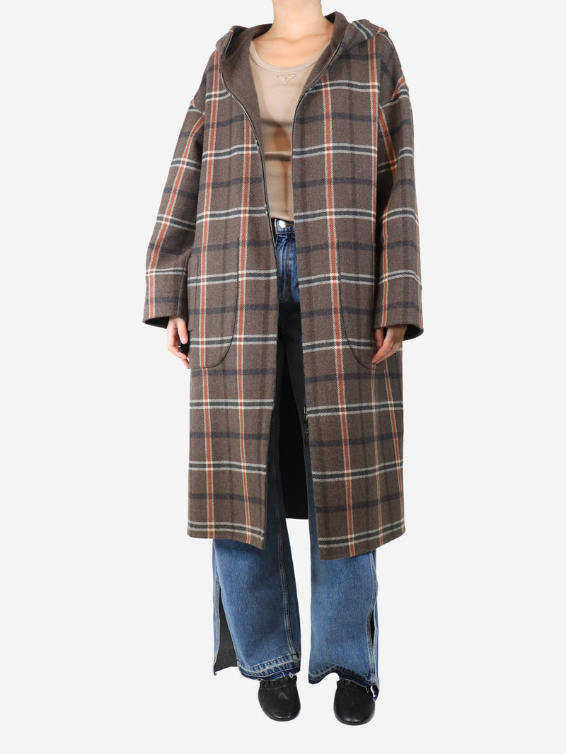Brown check hooded coat - size L Coats & Jackets Bamford 