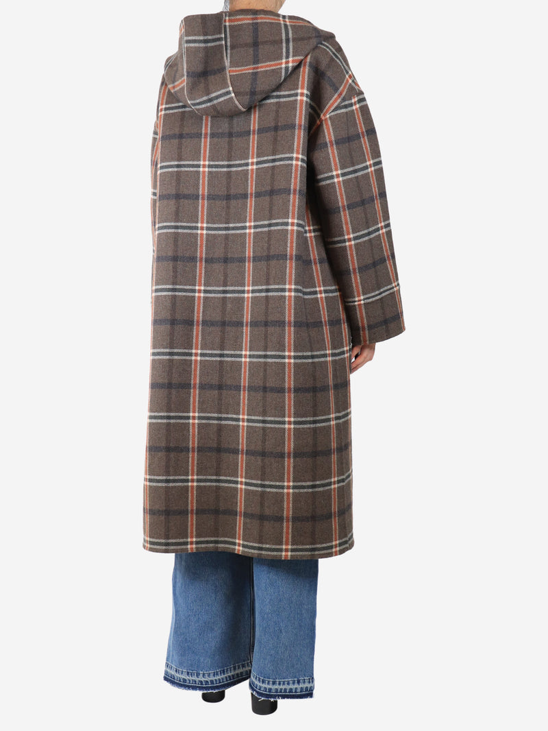 Brown check hooded coat - size L Coats & Jackets Bamford 