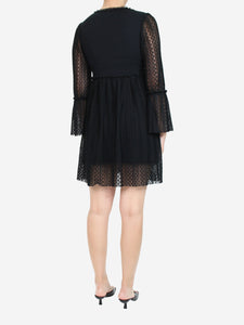 Maje Black sheer sleeve mini dress with lace detail - size UK 8