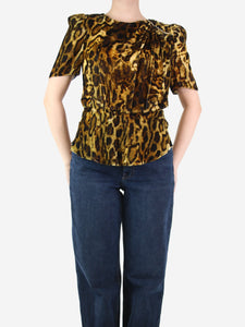 Isabel Marant Brown velvet leopard print top - size UK 12