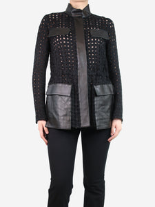 AKRIS Black wool cutout leather details jacket - size UK 10