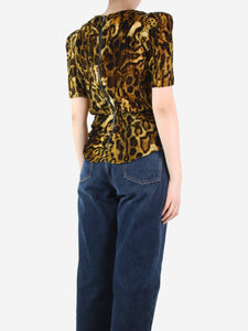 Isabel Marant Brown velvet leopard print top - size UK 12