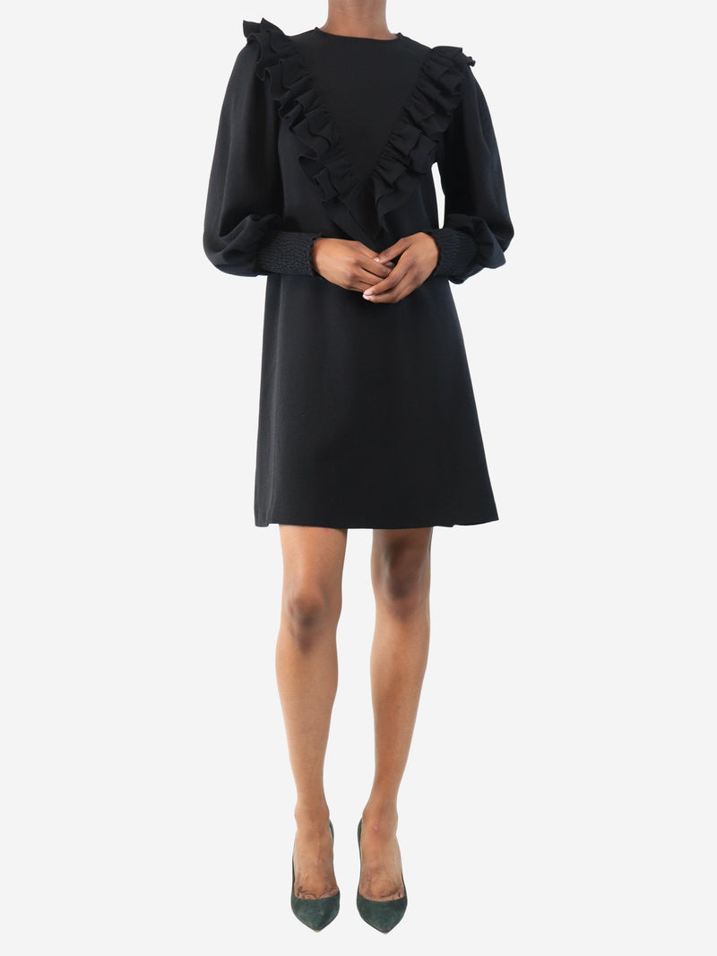 Black ruffled mini dress - size UK 6 Dresses Ganni 