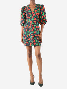 Ganni Black and red floral printed mini dress - size UK 6