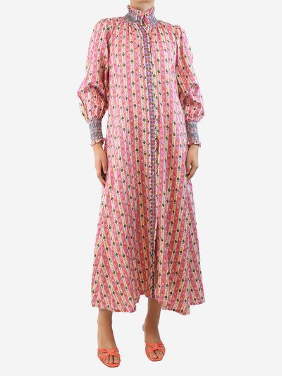 Pink floral linen striped dress - size S Dresses Muzungu Sisters 