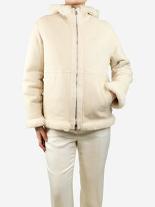 Loro Piana Cream reversible hooded shearling jacket - size UK 8