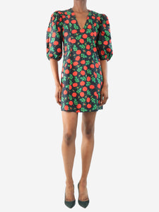 Ganni Black and red floral printed mini dress - size UK 6