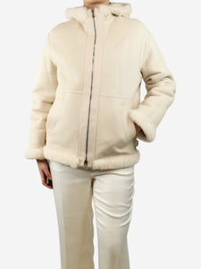 Loro Piana Cream reversible hooded shearling jacket - size UK 8