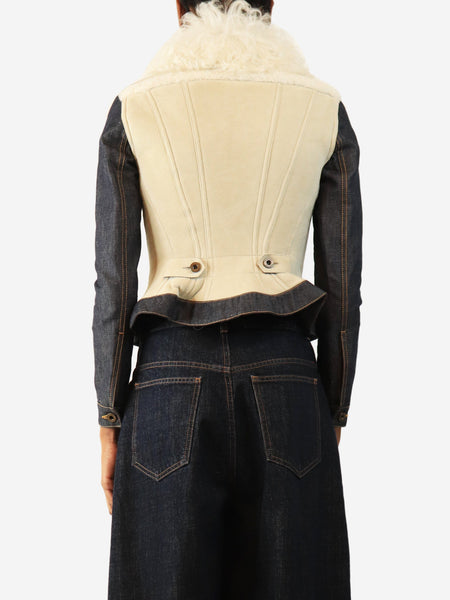Cream and navy shearling denim coat - size UK 10 alternate image