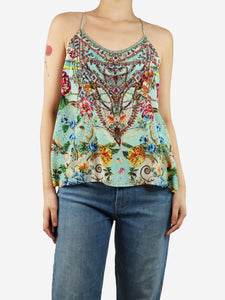 Camilla Multi silk beaded spaghetti strap top - size S