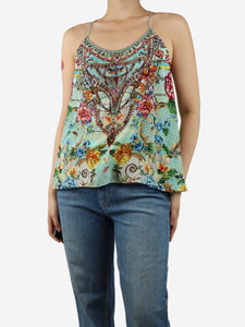 Camilla Multi silk beaded spaghetti strap top - size S