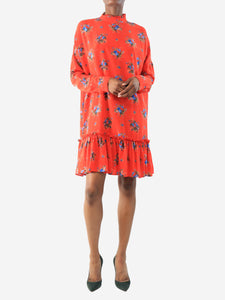 Ganni Red floral silk dress - size UK 6