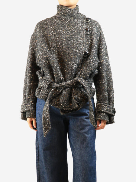 Grey tweed belted jacket - size UK 10 product image